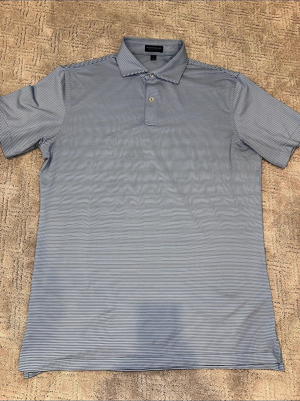 Peter Millar Striped Polo in Blue & navy Size Medium